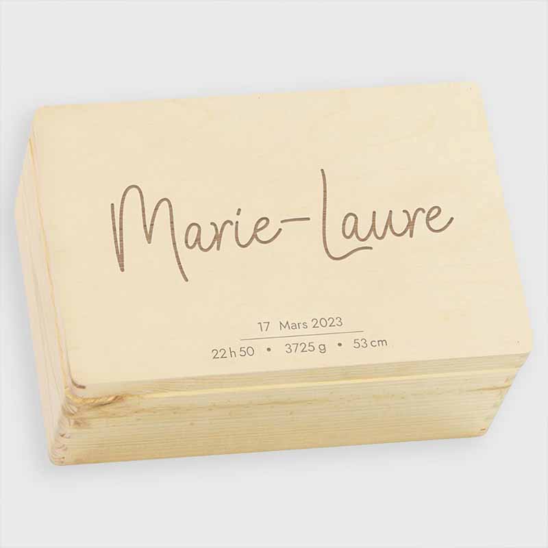 Boîte à Souvenirs Bébé Personnalisable - Ours En Peluche | Bois Naturel FSC | 40x30x14cm | Cadeau Naissance