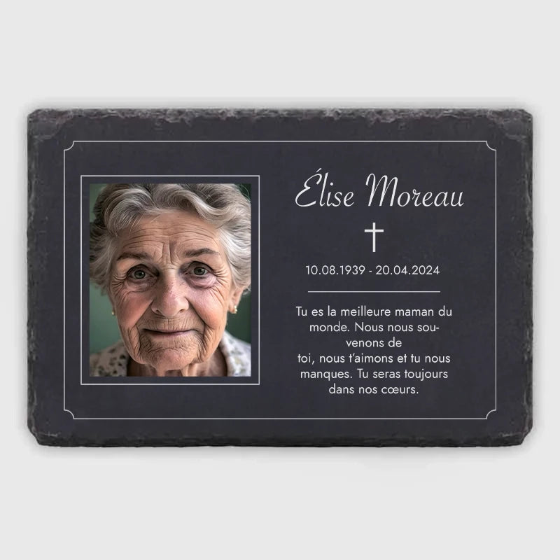 Plaque funéraire en ardoise personnalisée – 30x30 cm