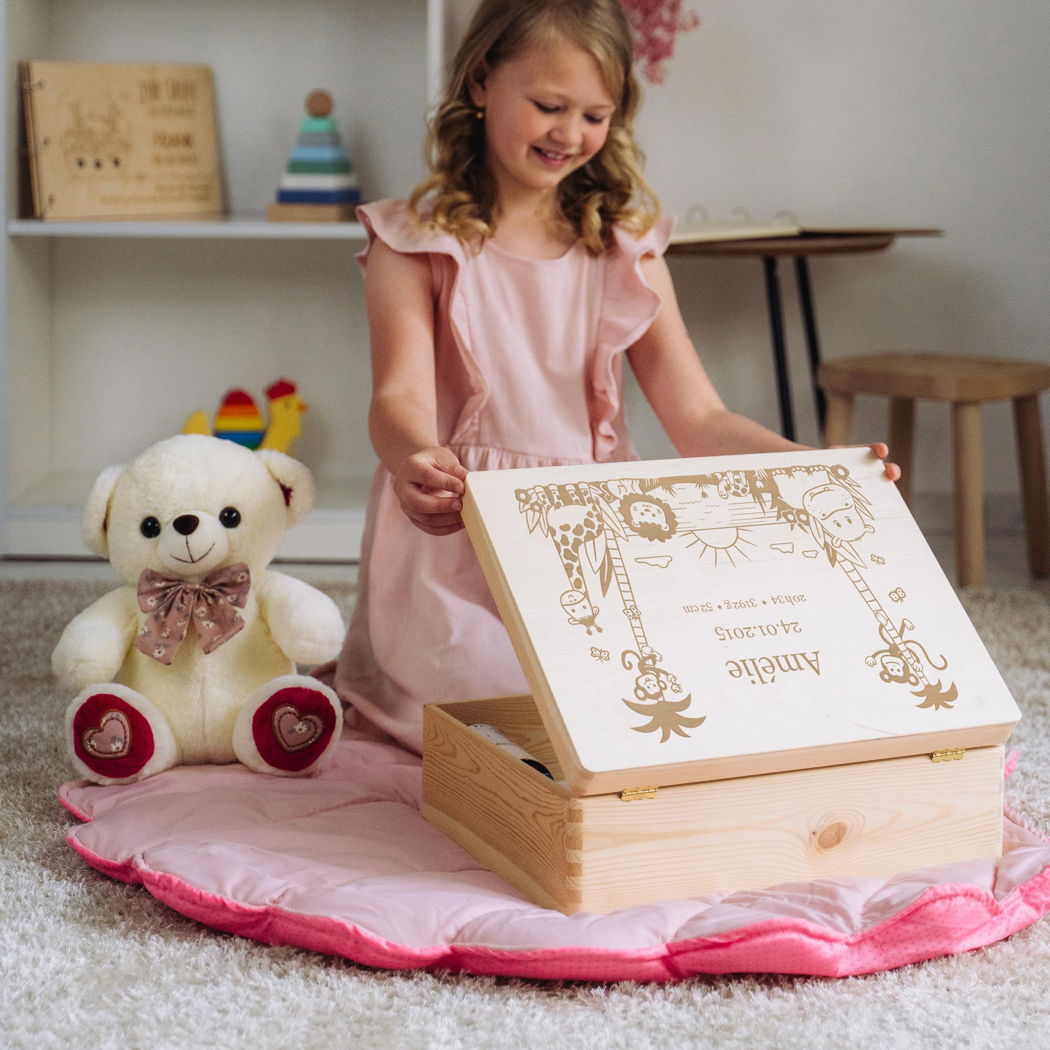 Cadeau Personnalisé Bébé Boîte à Souvenirs Bébé LAUBLUST - Bois FSC 40x30x14cm, Personnalisable Nom & Date - Cadeau Naissance Boite Souvenir Bebe