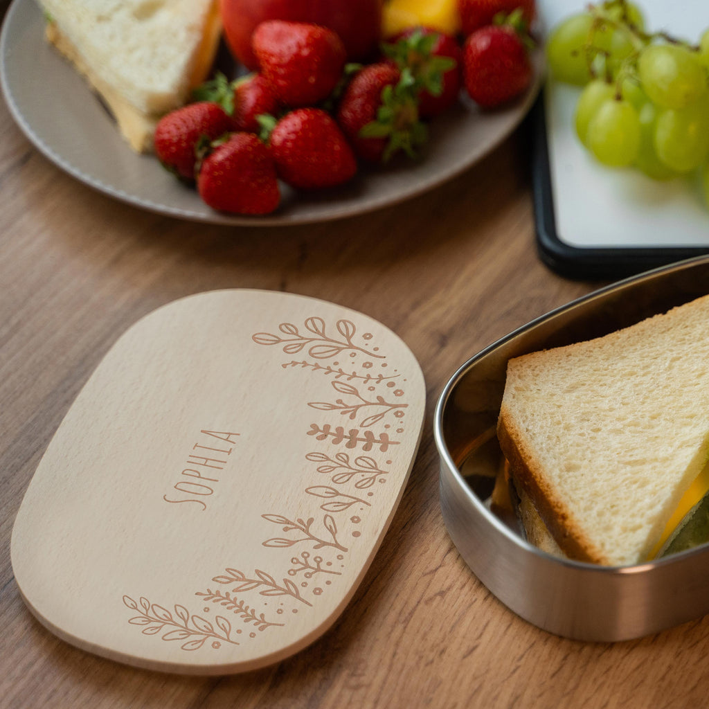 Boîte à repas personnalisée en inox avec couvercle en bois pour enfants - Motif floral - Image 5