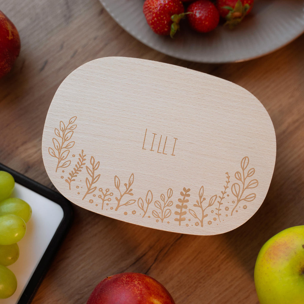 Boîte à repas personnalisée en inox avec couvercle en bois pour enfants - Motif floral - Image 6