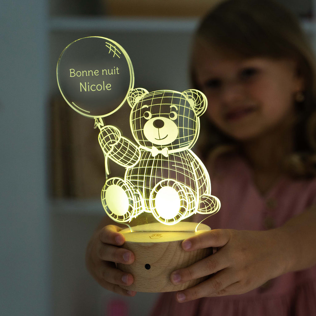 Veilleuse bébé personnalisable LED socle bois motif Princesse