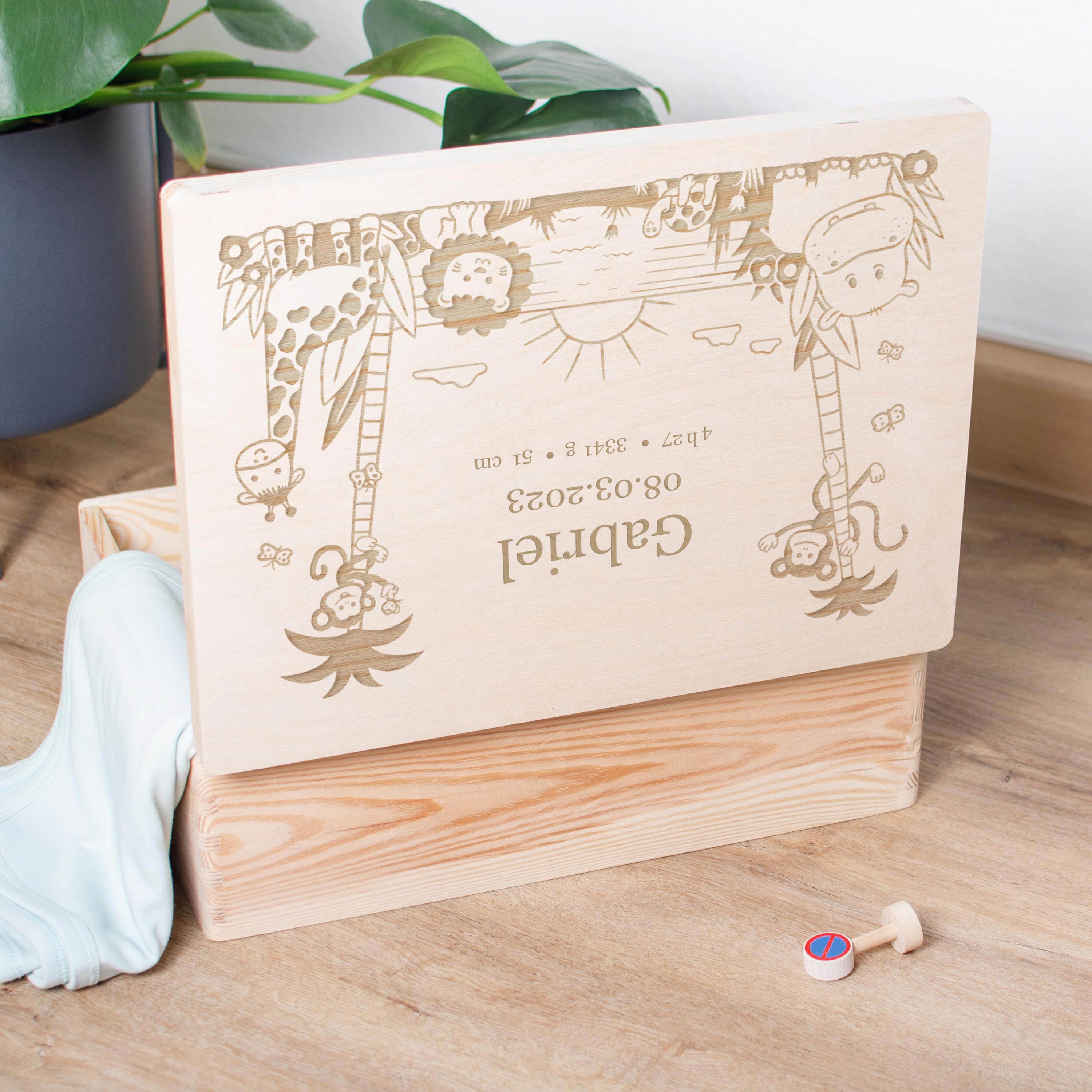 Creative Deco Boîte à Souvenirs Personnalisée en Bois Bébé | 40 x 30 x 14  cm (+/-1cm) | Naissance & Baptême | Cadeau Boîte à Jouets à Souvenirs avec