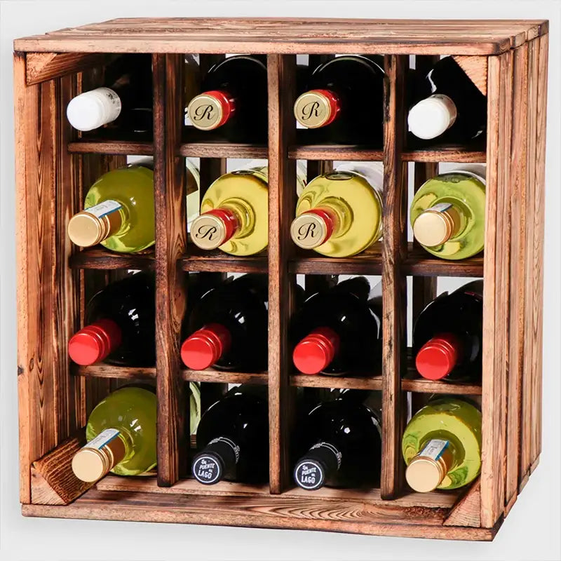 Grande étagère à vin vintage - env. 40x40x29 cm, bois brûlé - Image 1