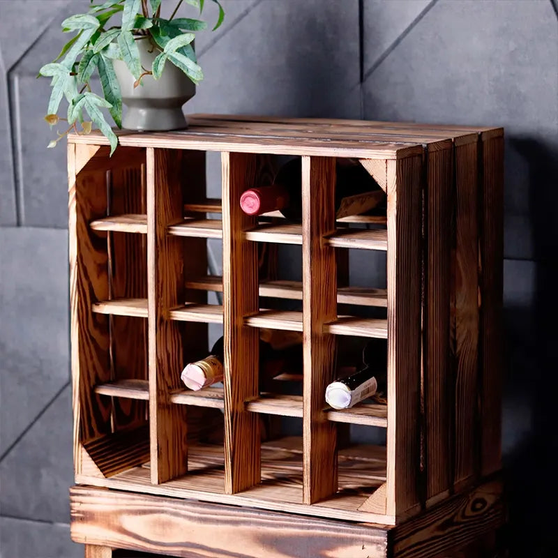 Grande étagère à vin vintage - env. 40x40x29 cm, bois brûlé - Image 7