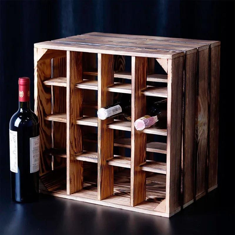 Grande étagère à vin vintage - env. 40x40x29 cm, bois brûlé - Image 2