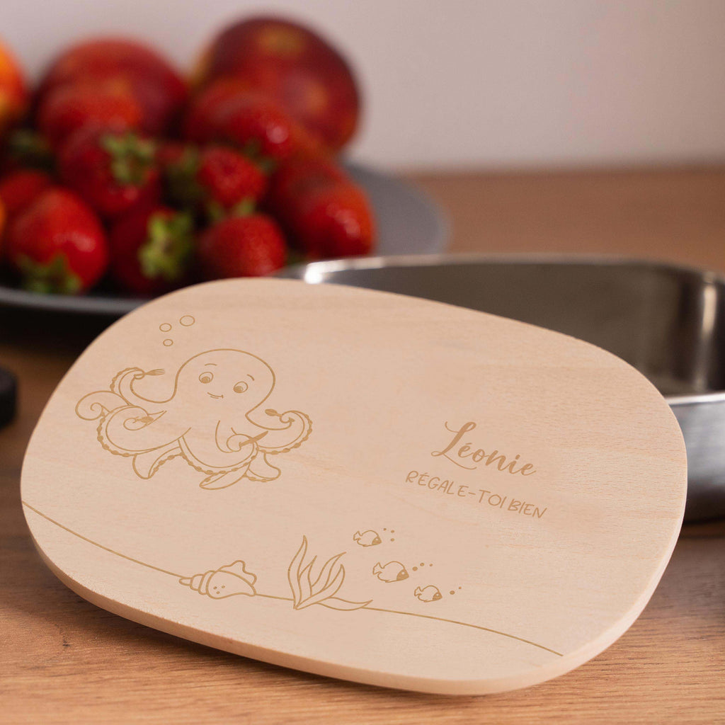 Boîte à repas personnalisée en inox avec couvercle en bois pour enfants - Motif pieuvre - Image 3