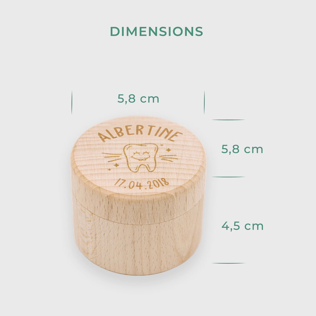 Boîte à dents de lait ronde en bois personnalisée - Motif dent - Image 3