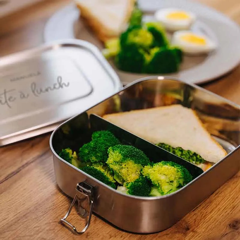 Boîte à repas personnalisée avec prénom et texte – 800-1400 ml, inox avec compartiments et étanche - Image 2