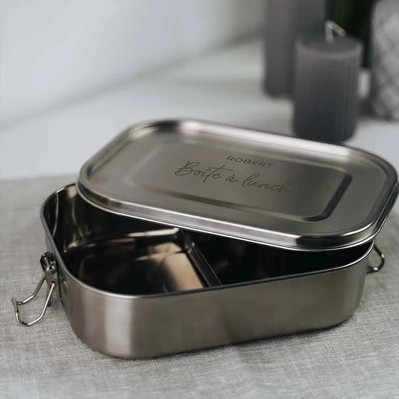 Boîte à repas personnalisée avec prénom et texte – 800-1400 ml, inox avec compartiments et étanche - Image 7