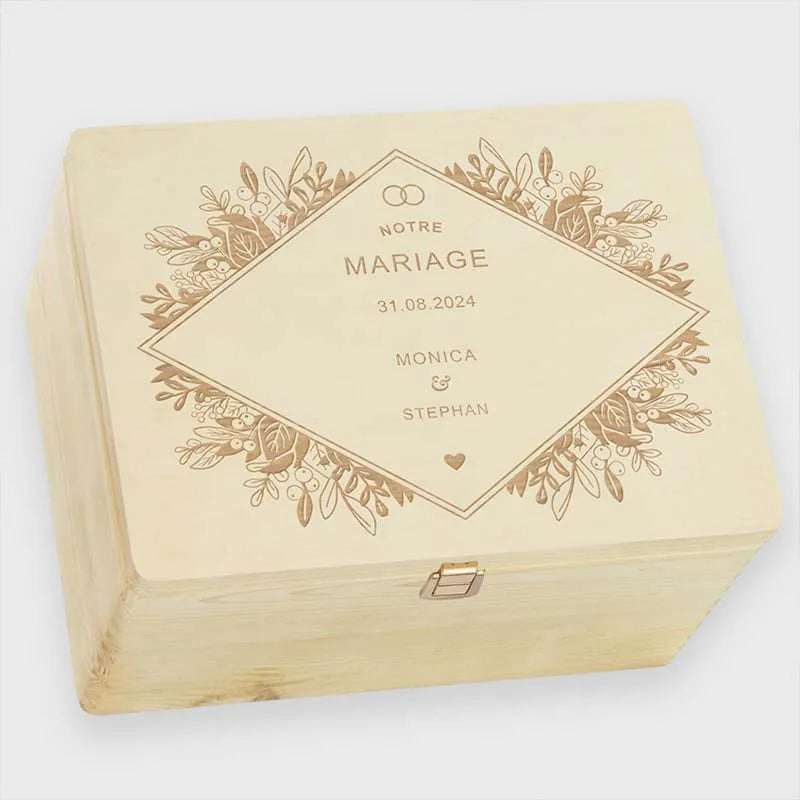 Boîte à souvenirs de mariage - Fleurs - Boîte de mariage personnalisée - Boîte en bois naturel, FSC®️ - Image 14