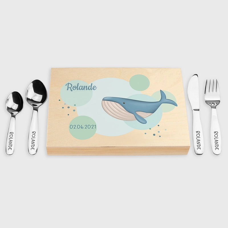 Couverts pour enfants personnalisés avec prénom - Motif Baleine - Image 1