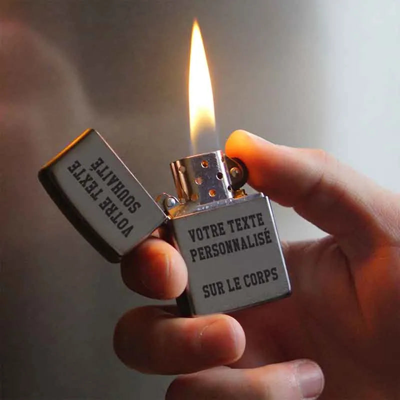 Briquet Zippo à essence personnalisé pour lui – Texte souhaité, aspect usé - Image 3