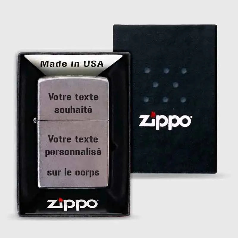 Briquet Zippo à essence personnalisé pour lui – Texte souhaité, aspect usé - Image 1