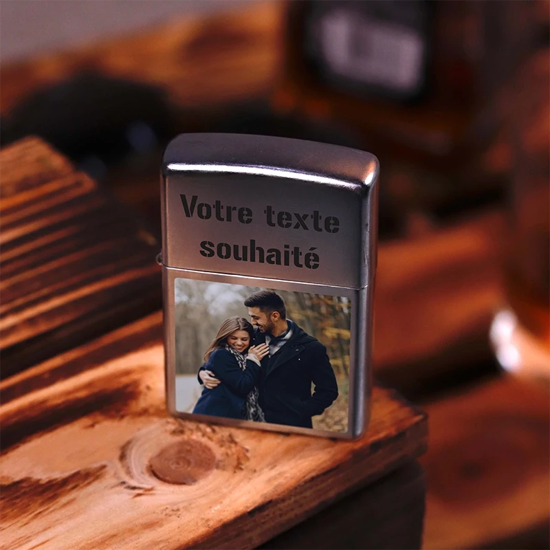 Briquet Zippo à essence personnalisé pour lui – Photo couleur, aspect usé - Image 3