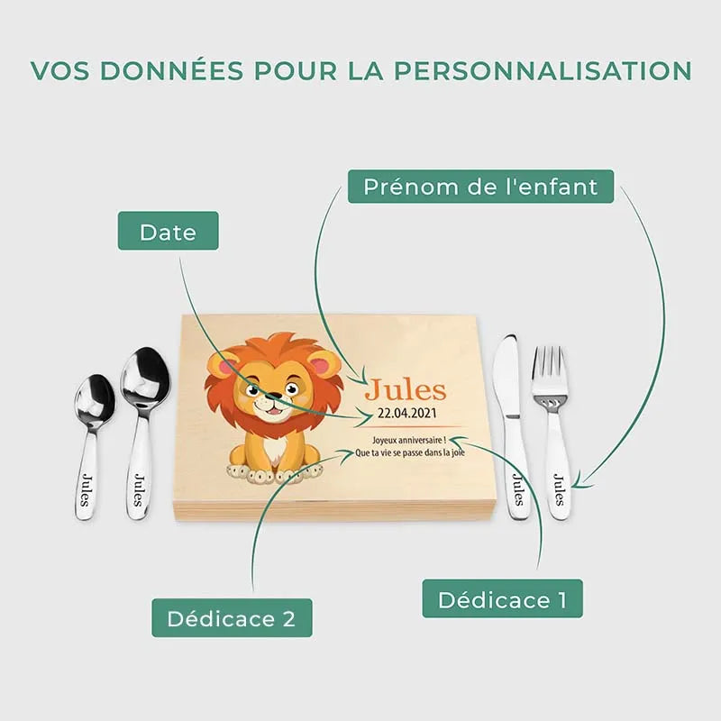 Couverts pour enfants personnalisés avec prénom - Motif Lion - Image 3