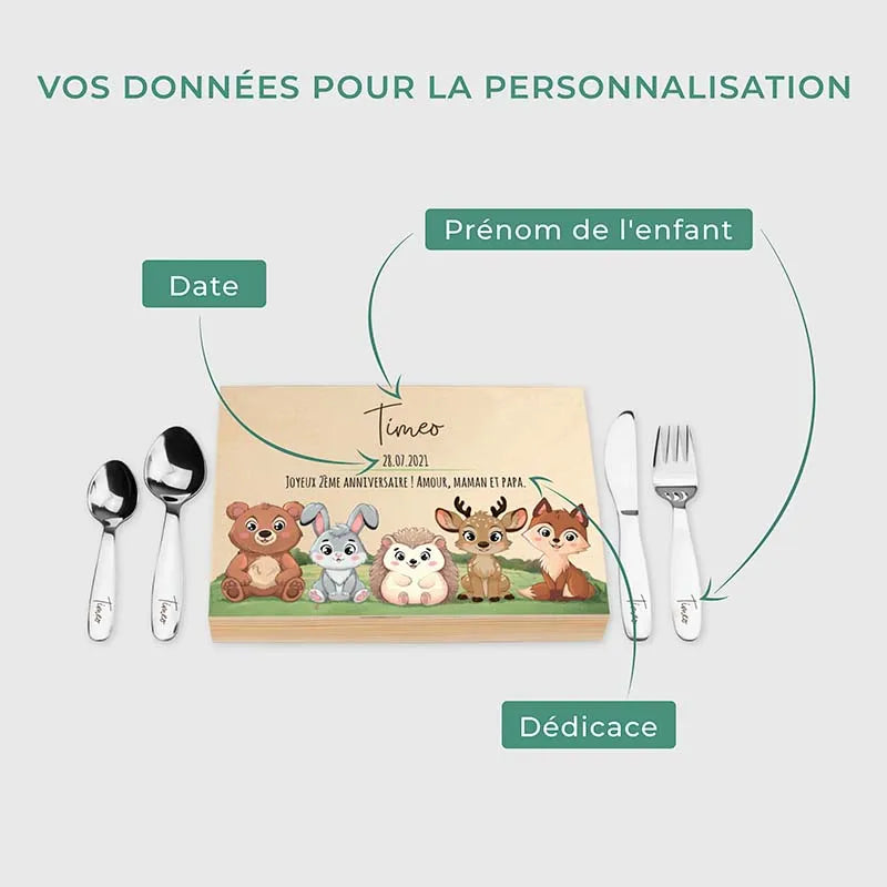 Couverts pour enfants personnalisés avec prénom - Animaux forestiers - Image 3