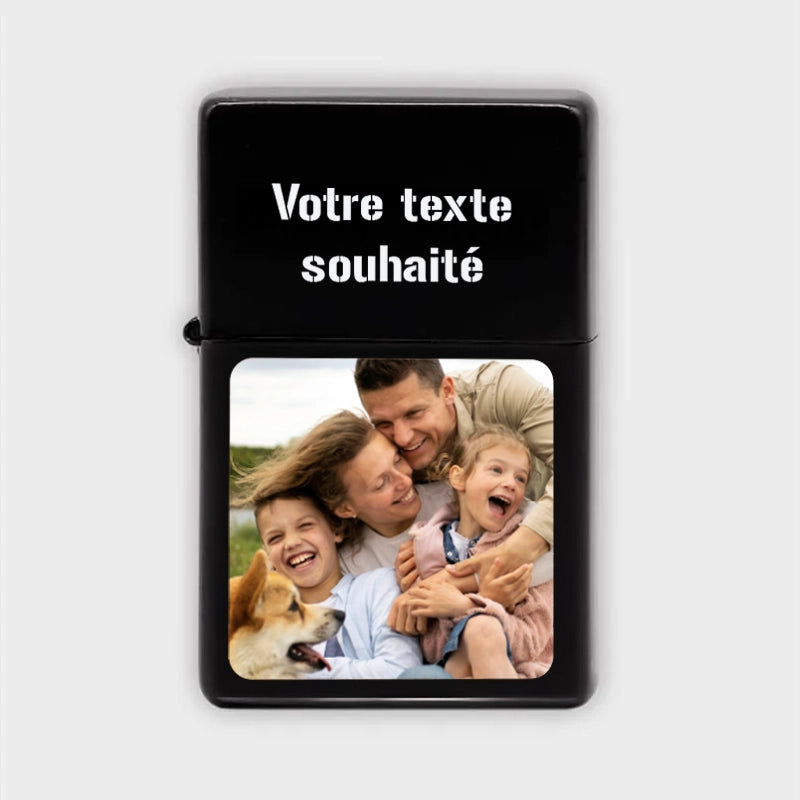 Briquet à essence en métal personnalisé avec photo pour hommes – Photo couleur, noir - Image 1