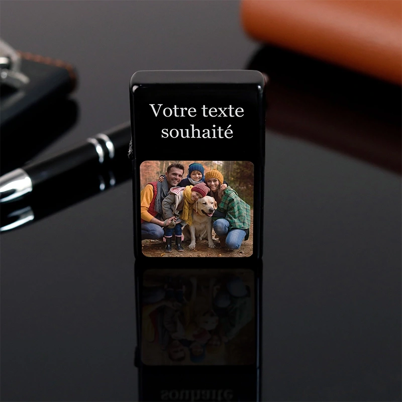 Briquet à essence en métal personnalisé avec photo pour hommes – Photo couleur, noir - Image 2