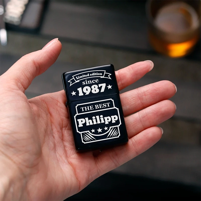Briquet à essence en métal personnalisé avec prénom pour hommes – Limited Edition, noir - Image 6