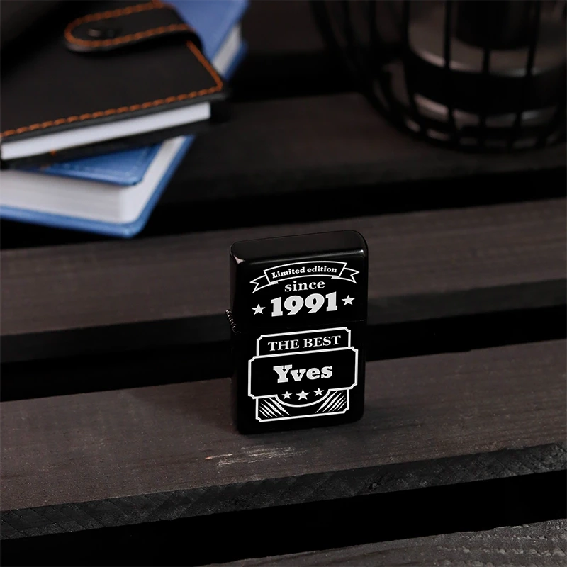 Briquet à essence en métal personnalisé avec prénom pour hommes – Limited Edition, noir - Image 7