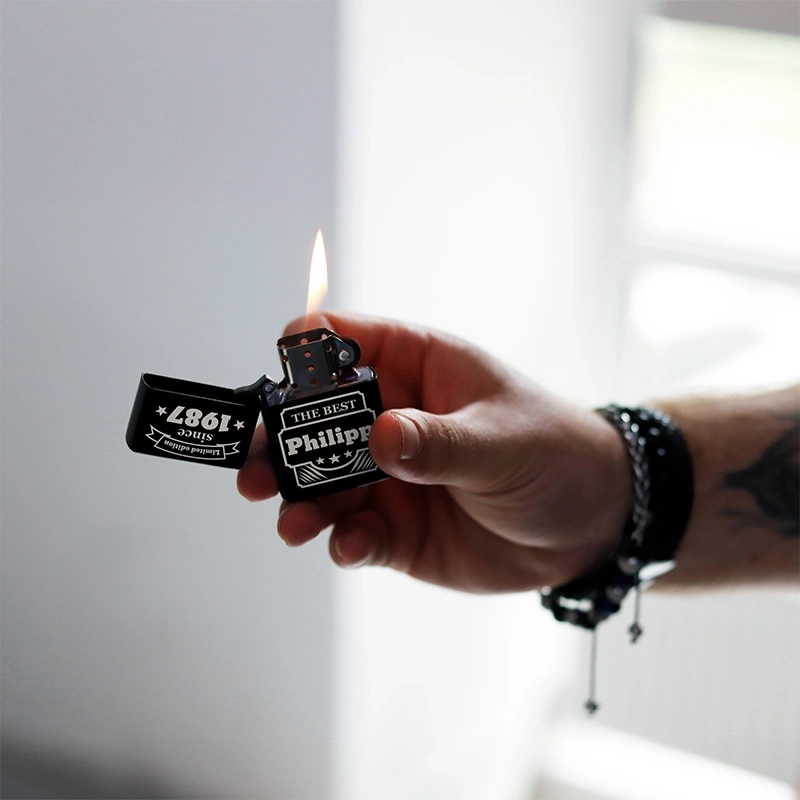 Briquet à essence en métal personnalisé avec prénom pour hommes – Limited Edition, noir - Image 8