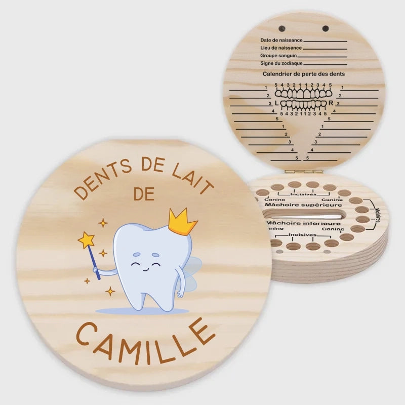 Boîte à dents de lait personnalisée avec prénom - Boîte à dents avec la fée pour enfants - Image 1