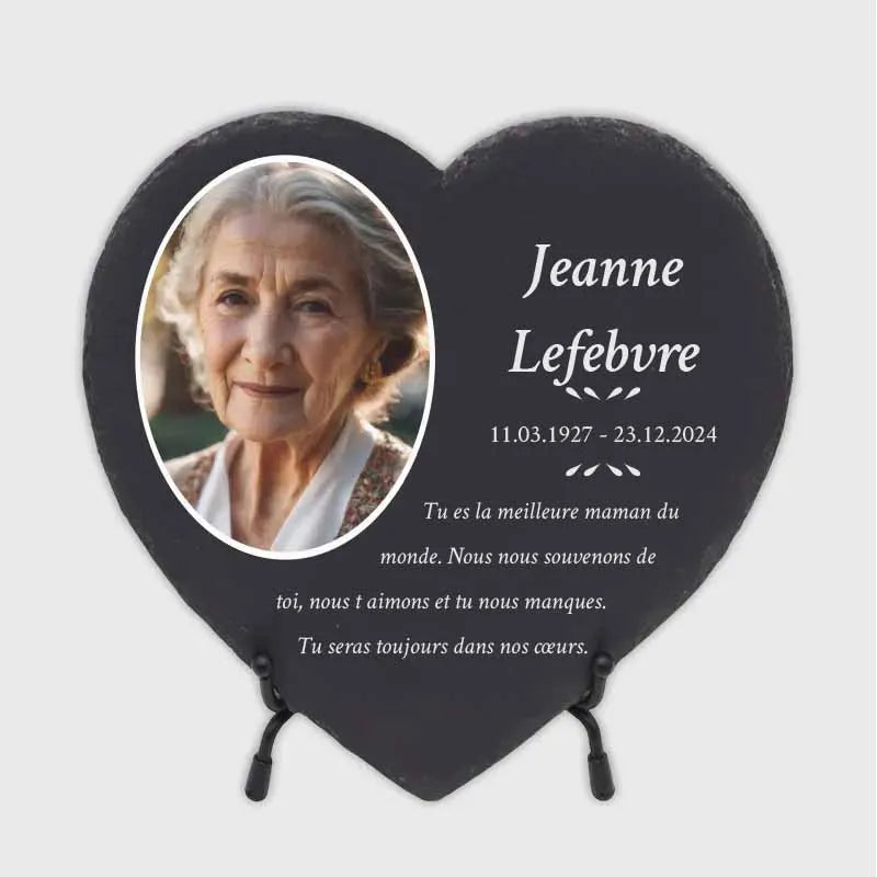 Plaque funéraire personnalisée en forme de cœur avec photo - Souvenir - Image 1