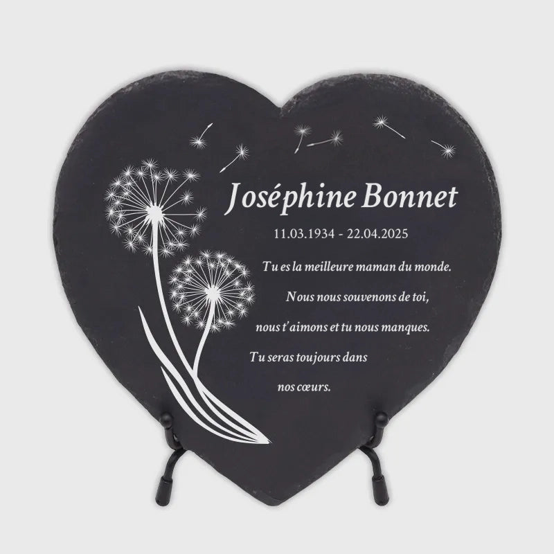 Plaque funéraire personnalisée en forme de cœur avec nom - Pissenlit - Image 1