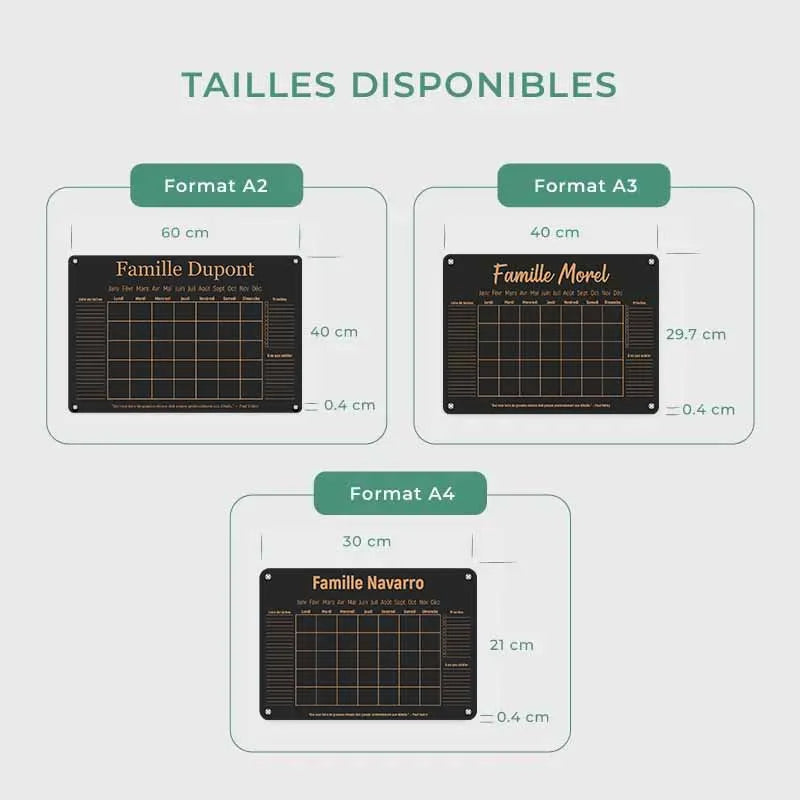 Calendrier mural personnalisé en acrylique effaçable | Planificateur familial avec nom - Noir - Image 3