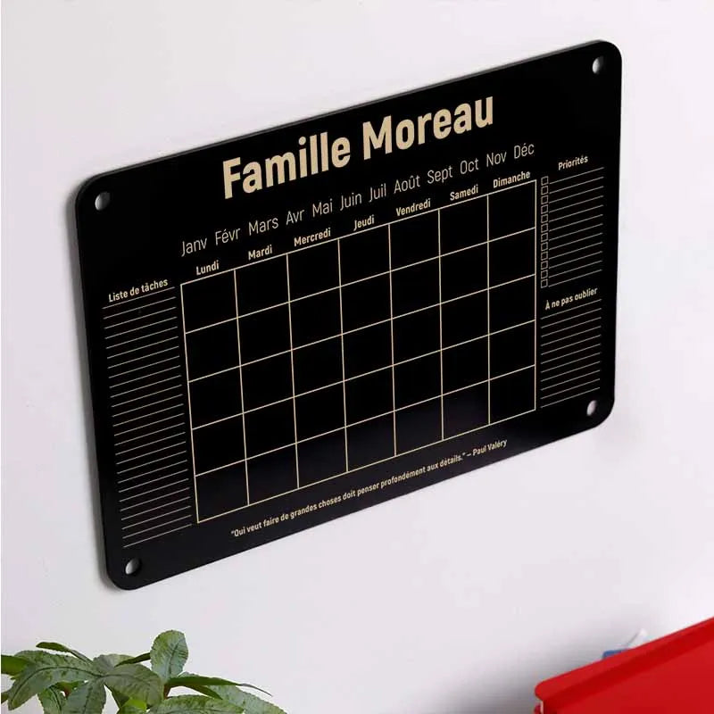 Calendrier mural personnalisé en acrylique effaçable | Planificateur familial avec nom - Noir - Image 4