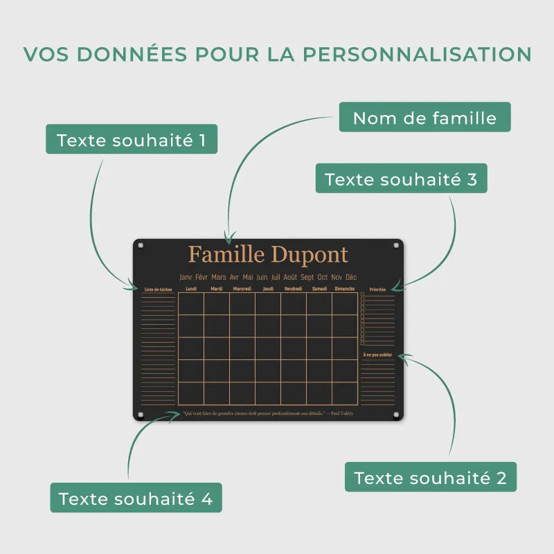 Calendrier mural personnalisé en acrylique effaçable | Planificateur familial avec nom - Noir - Image 5
