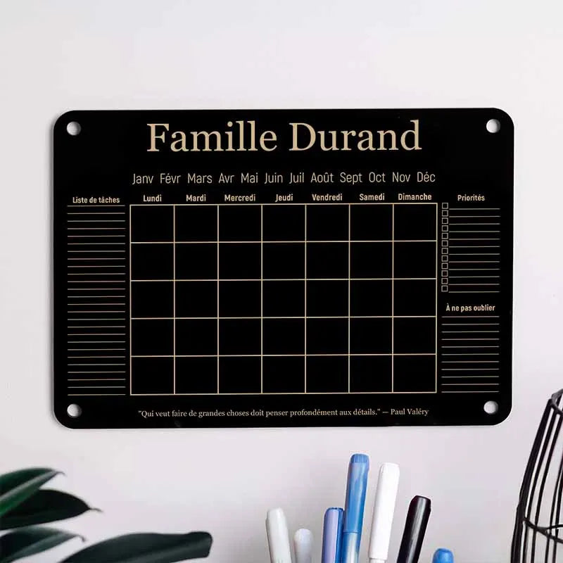 Calendrier mural personnalisé en acrylique effaçable | Planificateur familial avec nom - Noir - Image 9