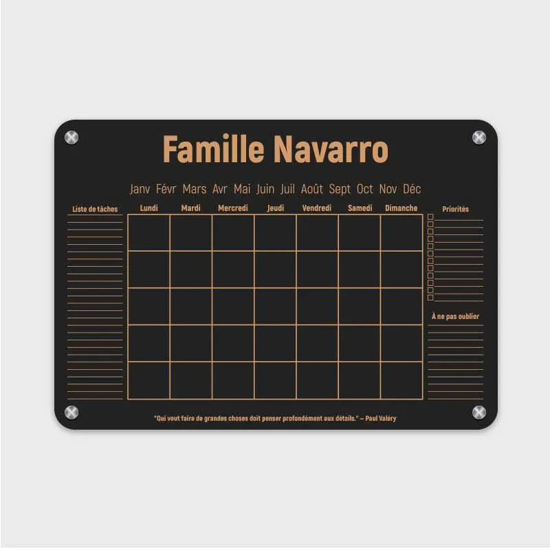 Calendrier mural personnalisé en acrylique effaçable | Planificateur familial avec nom - Noir - Image 10