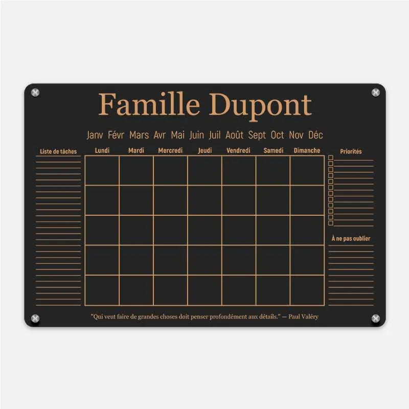 Calendrier mural personnalisé en acrylique effaçable | Planificateur familial avec nom - Noir - Image 11
