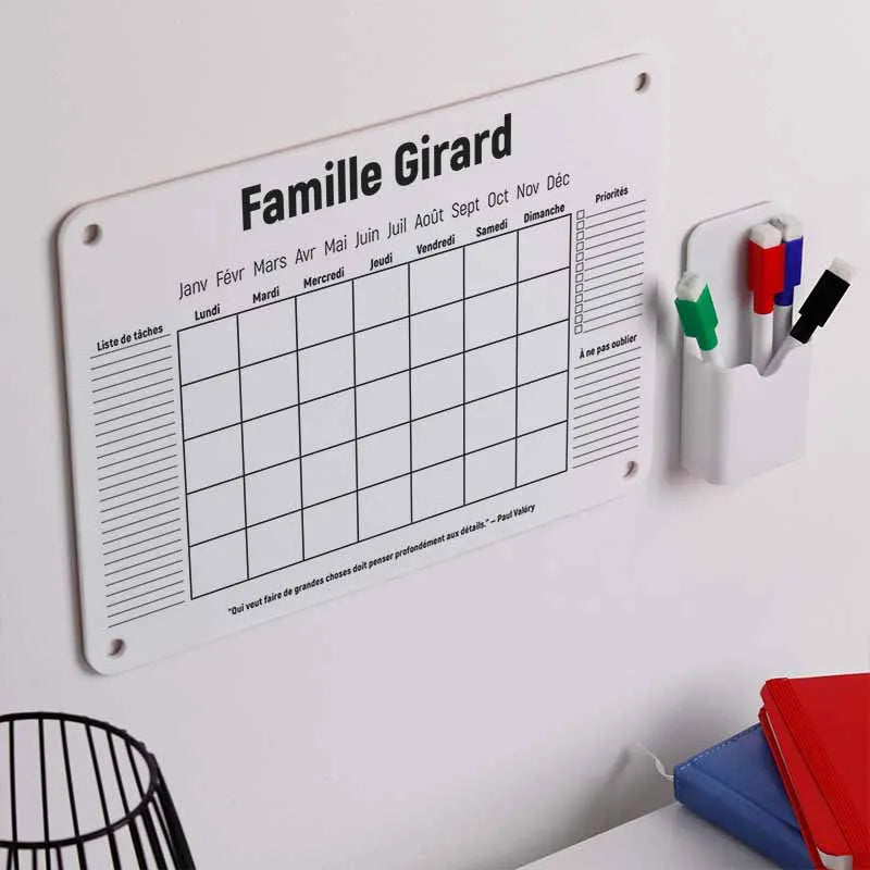 Calendrier mural personnalisé en acrylique effaçable | Planificateur familial avec nom - Blanc - Image 4
