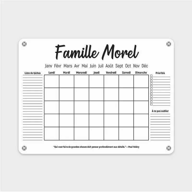 Calendrier mural personnalisé en acrylique effaçable | Planificateur familial avec nom - Blanc - Image 1