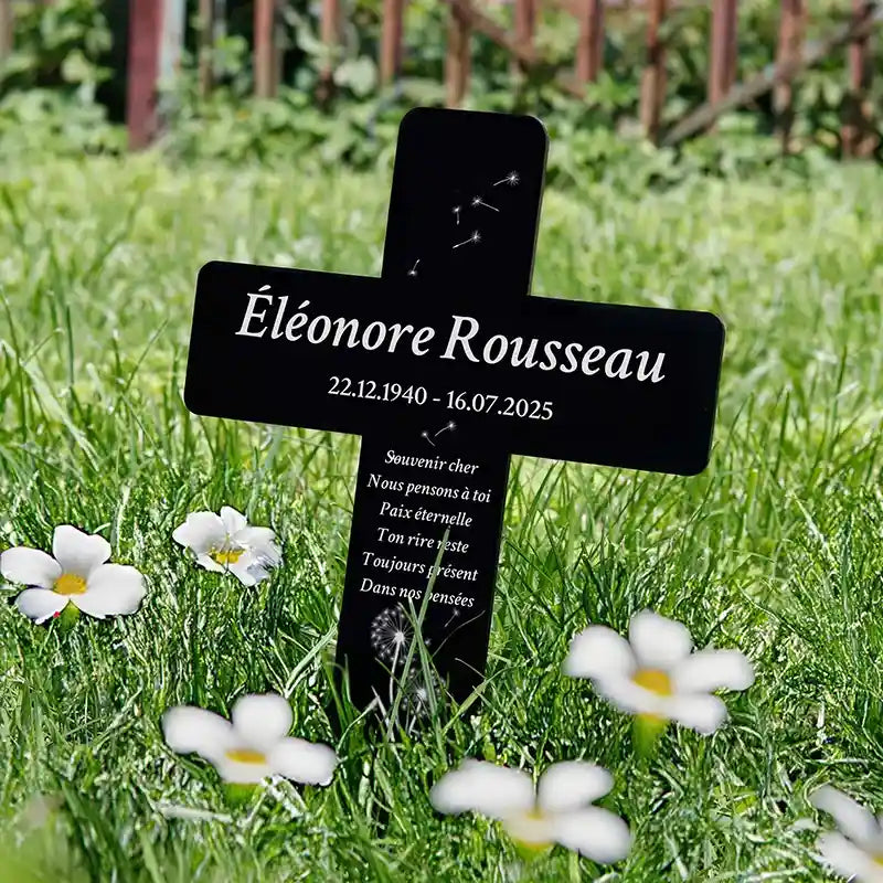 Croix funéraire personnalisée, acrylique – Ornement de tombe avec nom – Pissenlit, 2 tailles - Image 2
