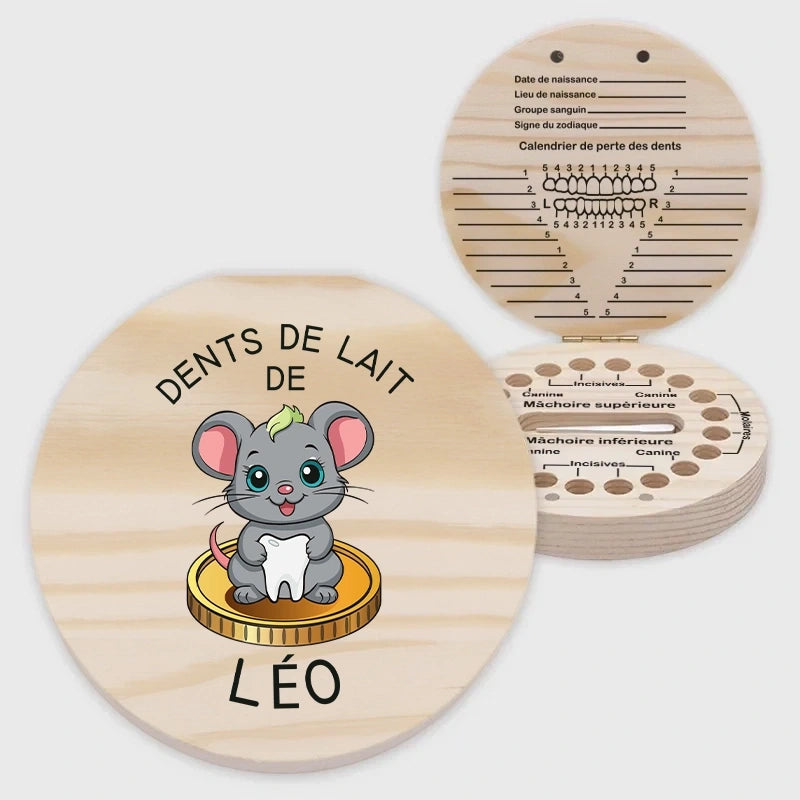 Boîte à dents de lait personnalisée avec prénom - Boîte à dents pour enfants avec la Petite Souris - Image 1