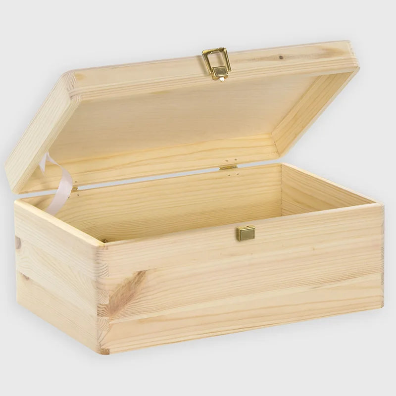 Boîte en bois avec couvercle et fermeture en métal –  S/M/L/XL - Naturel - Image 1