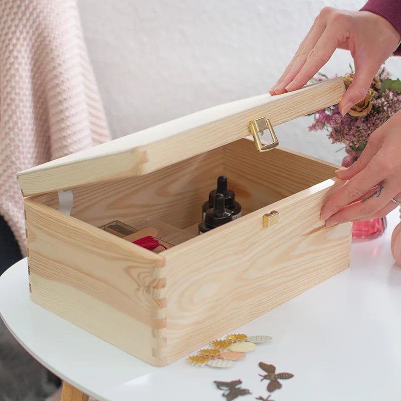Boîte en bois avec couvercle et fermeture en métal –  S/M/L/XL - Naturel - Image 2