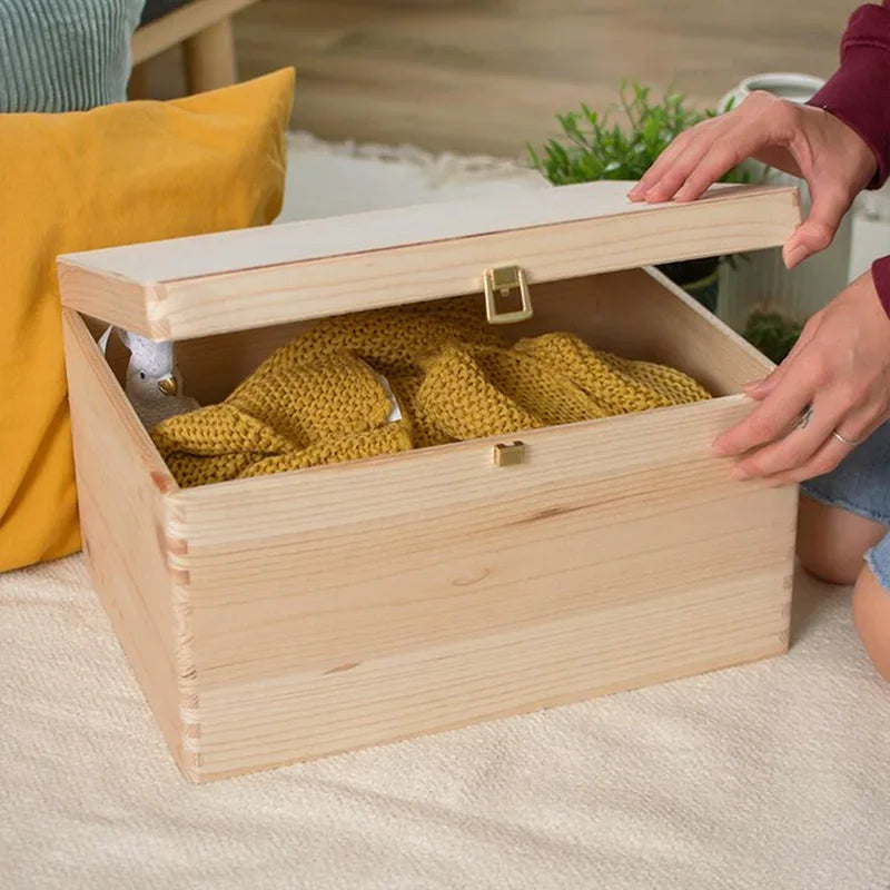 Boîte en bois avec couvercle et fermeture en métal –  S/M/L/XL - Naturel - Image 12