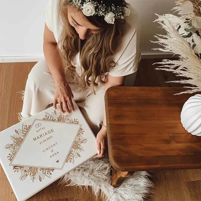 Boîte à souvenirs de mariage - Fleurs - Boîte de mariage personnalisée - Blanc - Image 4