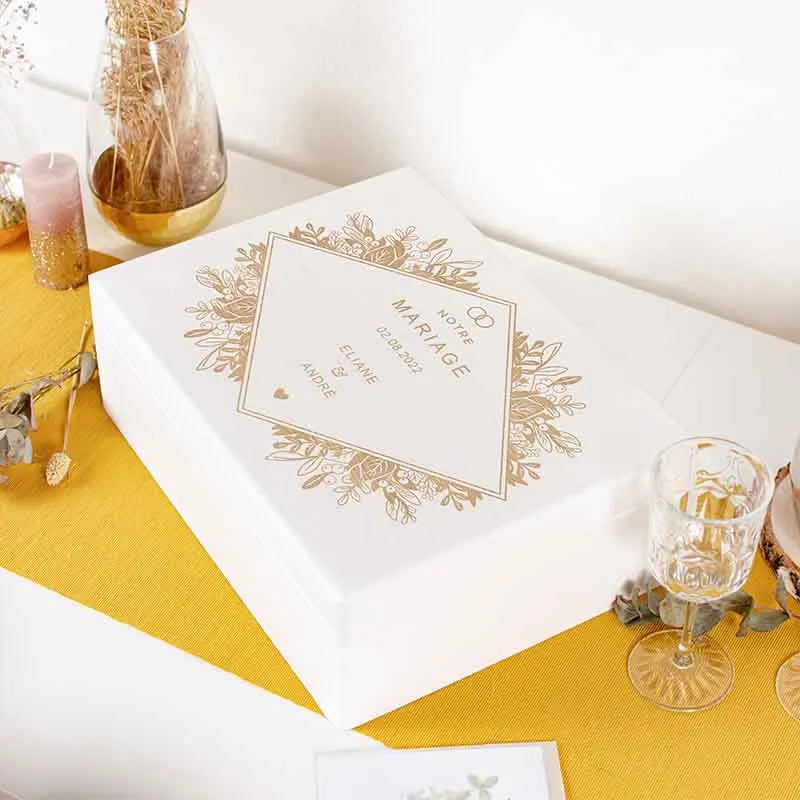 Boîte à souvenirs de mariage - Fleurs - Boîte de mariage personnalisée - Blanc - Image 8