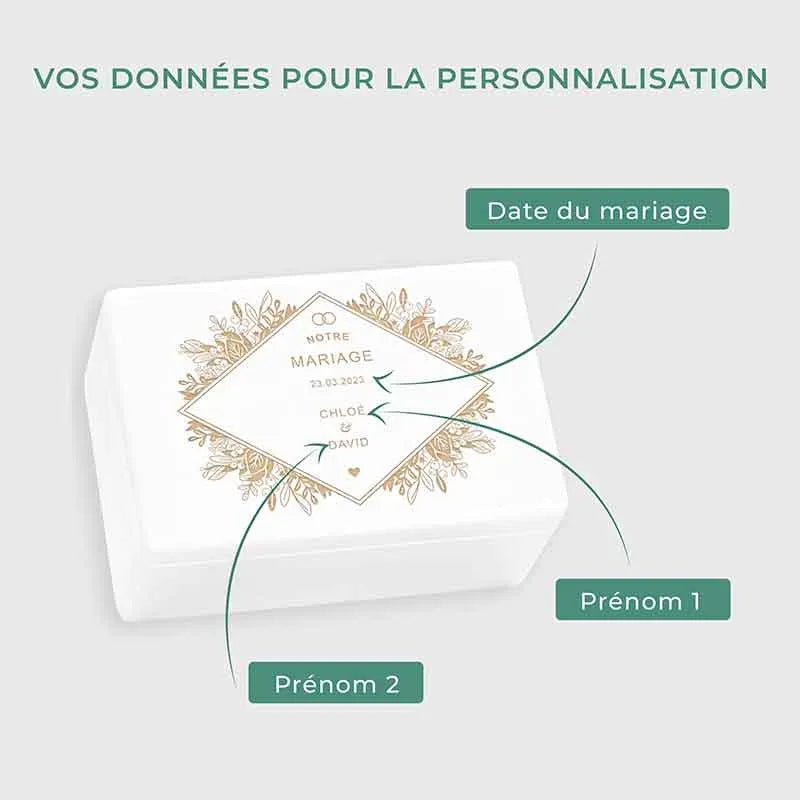 Boîte à souvenirs de mariage - Fleurs - Boîte de mariage personnalisée - Blanc - Image 5