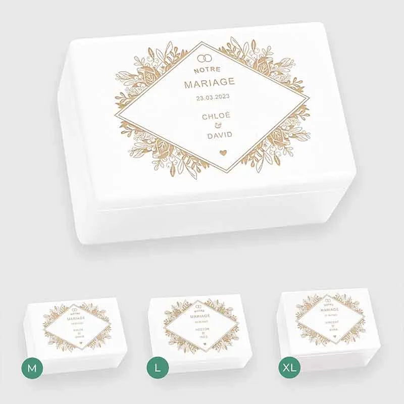 Boîte à souvenirs de mariage - Fleurs - Boîte de mariage personnalisée - Blanc - Image 3
