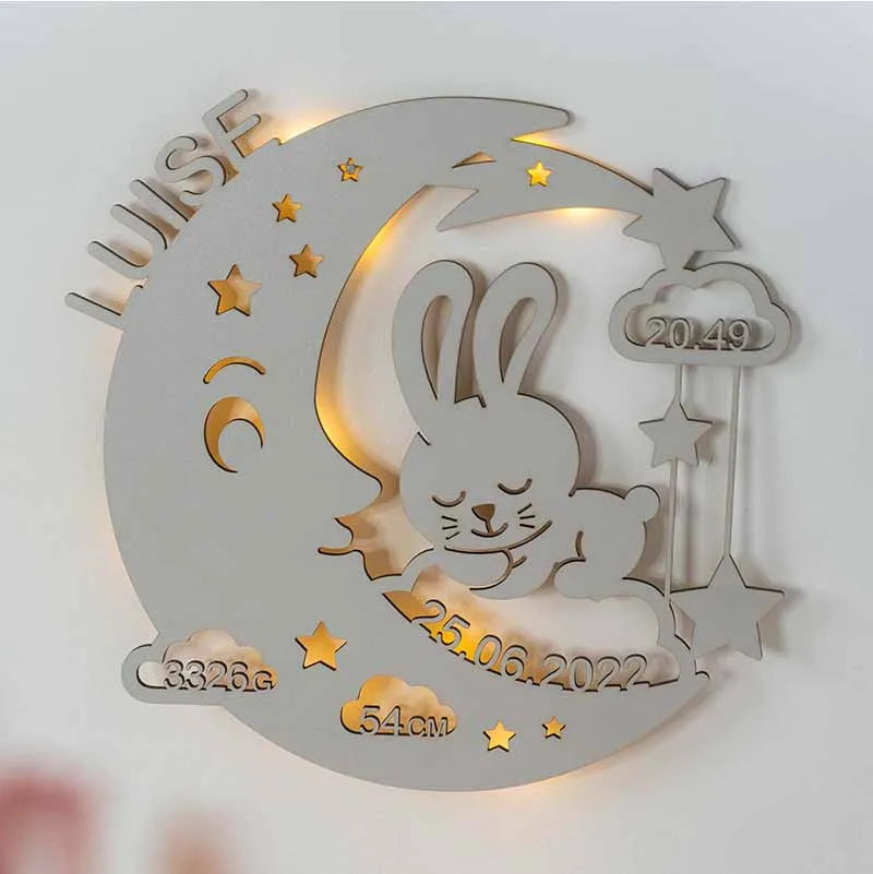 Petite veilleuse bébé avec prénom - Lumière du sommeil personnalisée - Lapin de Lune - Image 11