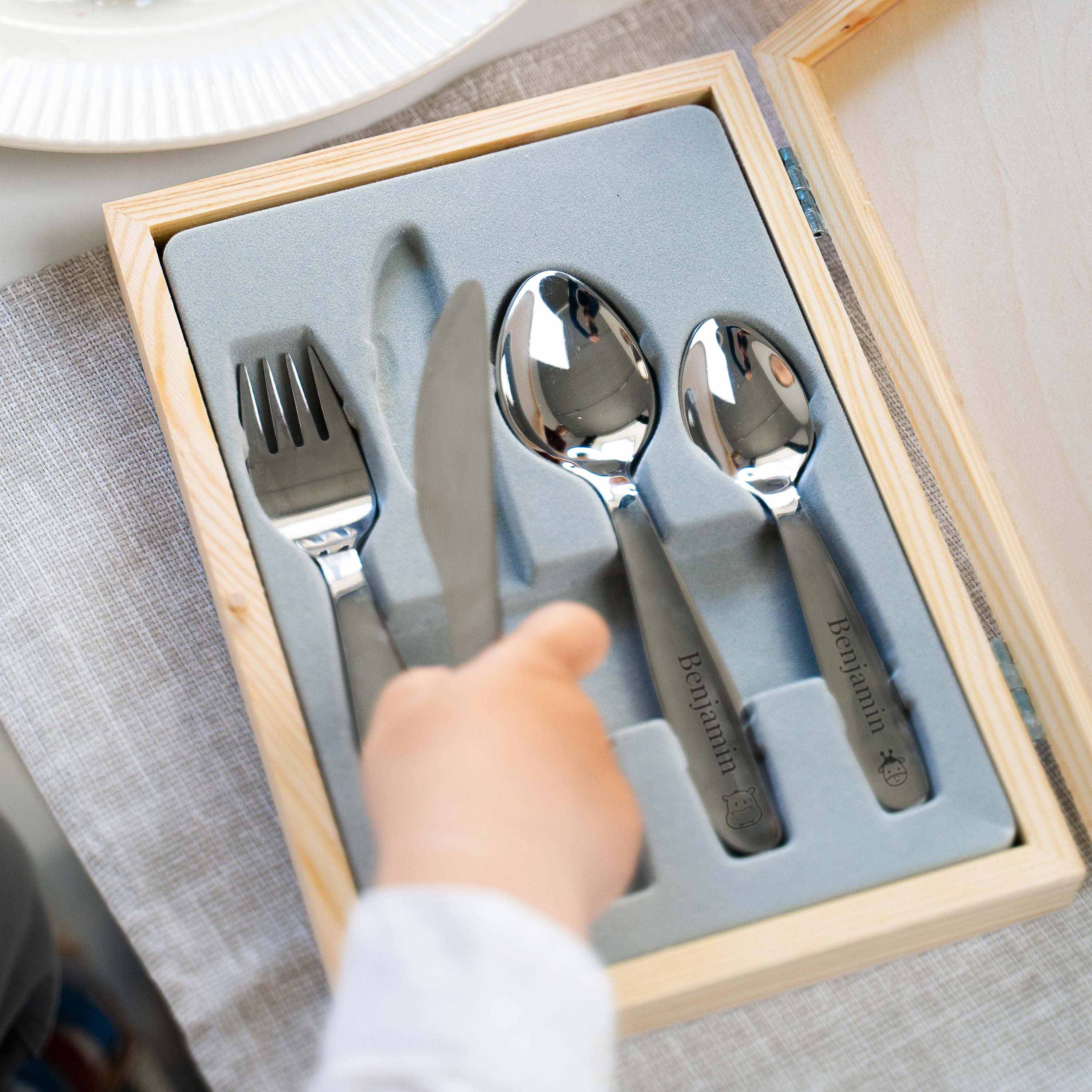 Fourchette, couteau et cuillère enfant en argent massif - Set 3 couverts  enfants